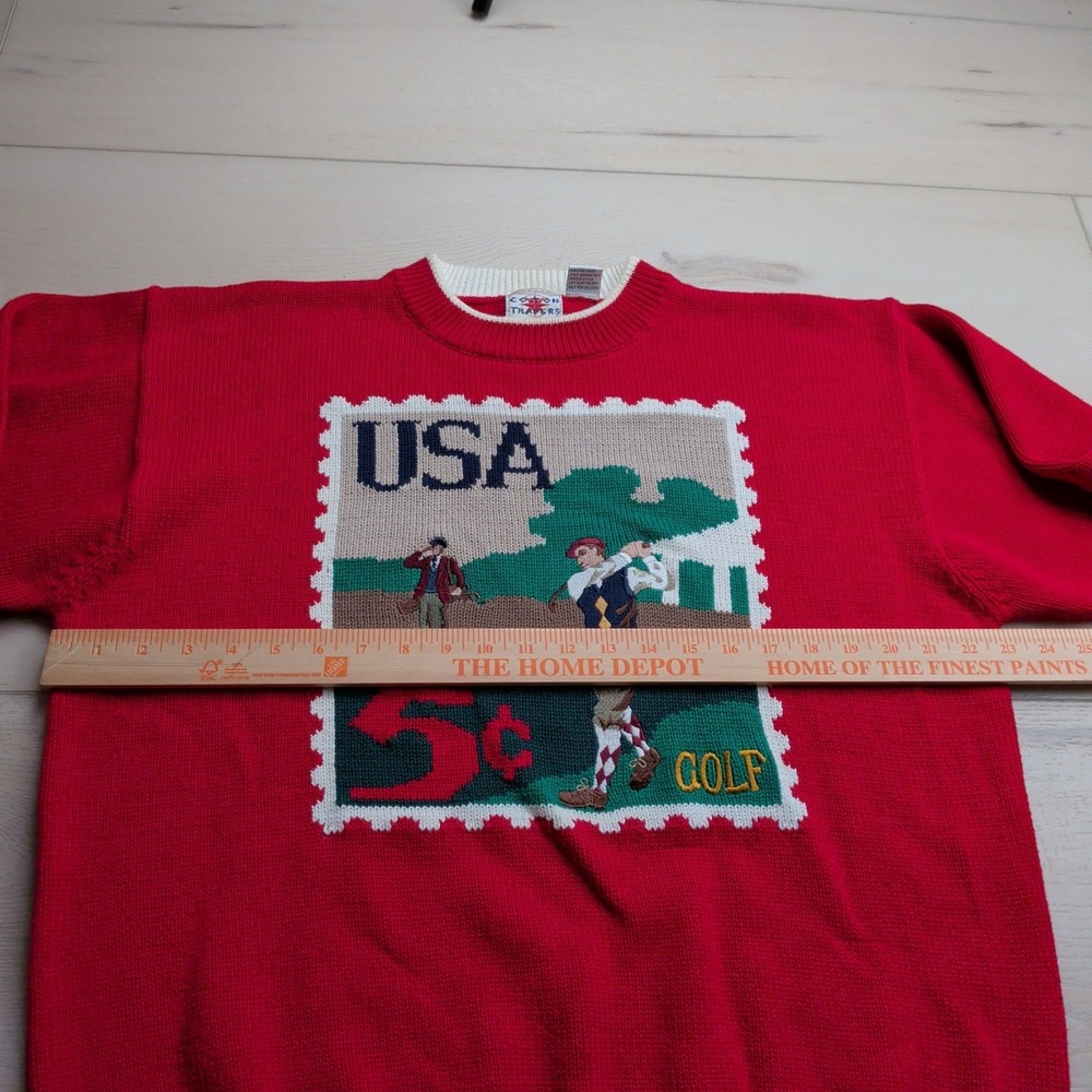 Vintage 90s‎ Cotton Traders Sweater Mens L Golf Postage Stamp Knit USA Americana - Picture 7 of 13